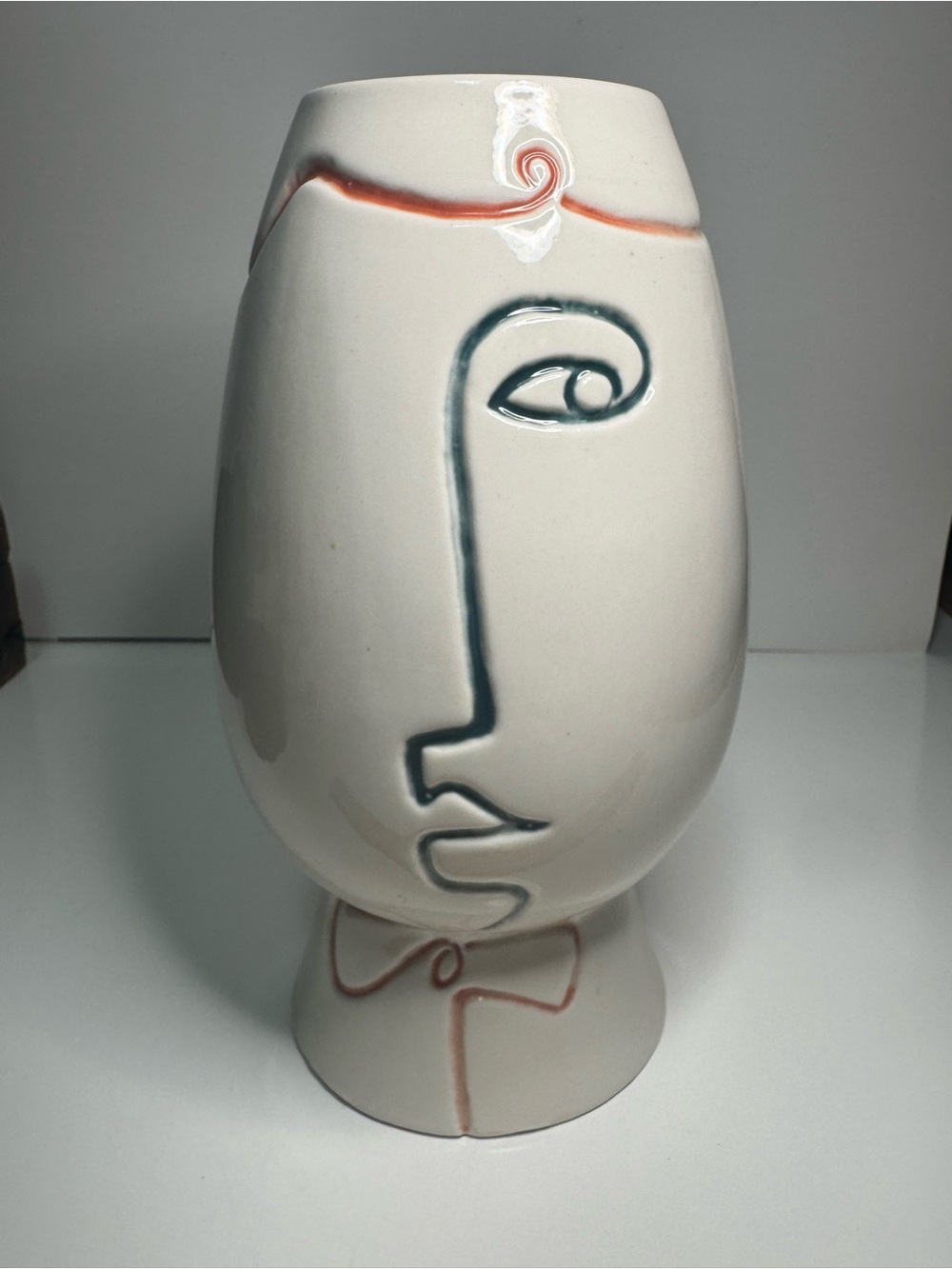 Hand-Painted Cream Ceramic Picasso style Abstract Face Vase